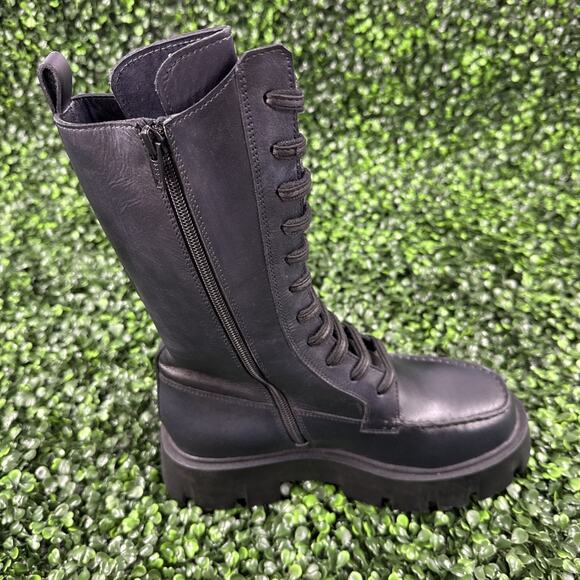 Free People combat boots Jones Lug Sole Lace Up Size 7.5 Black Leather NWB - Picture 4 of 9